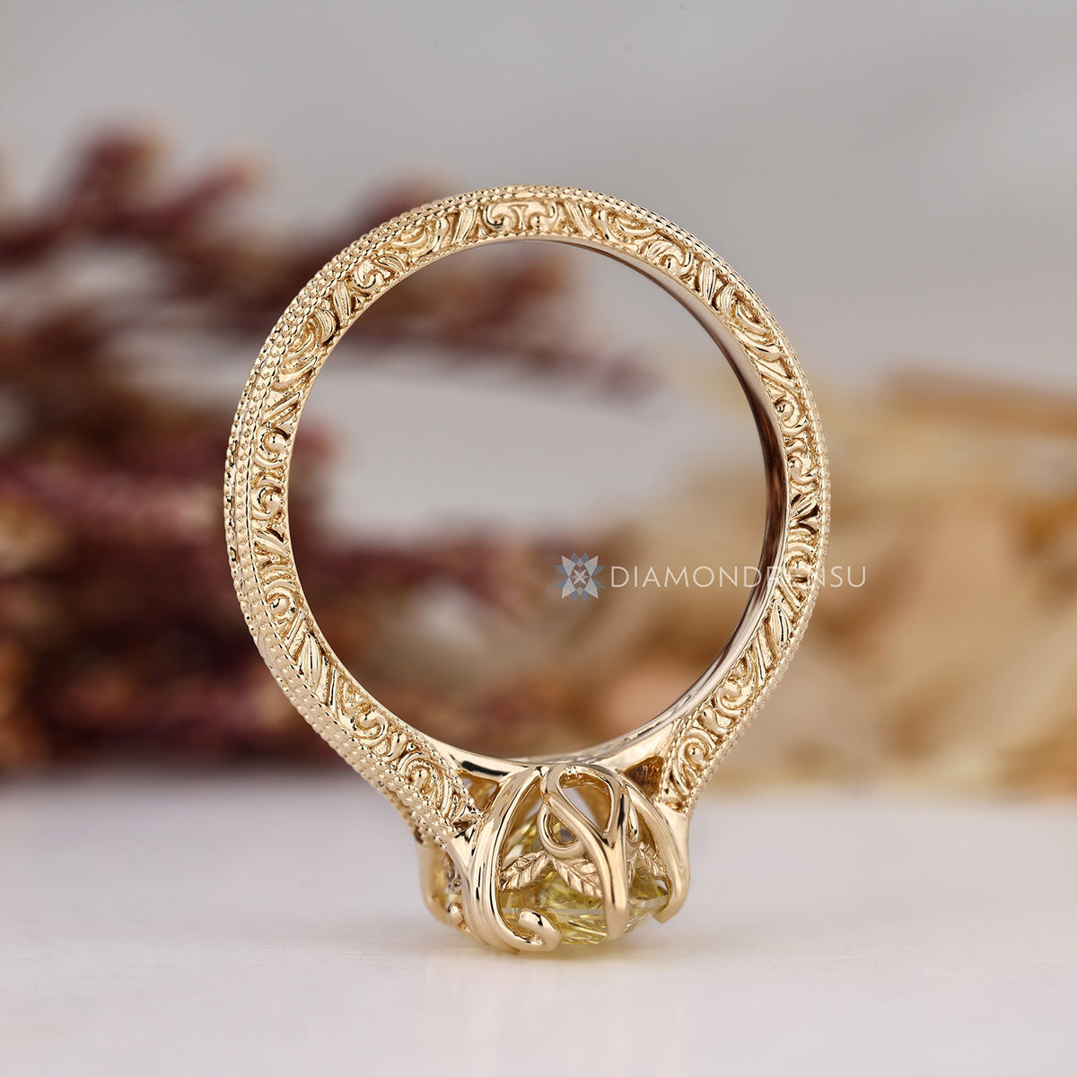 Yellow Dutch Marquise Diamond Ring in Art Deco Tulip Setting