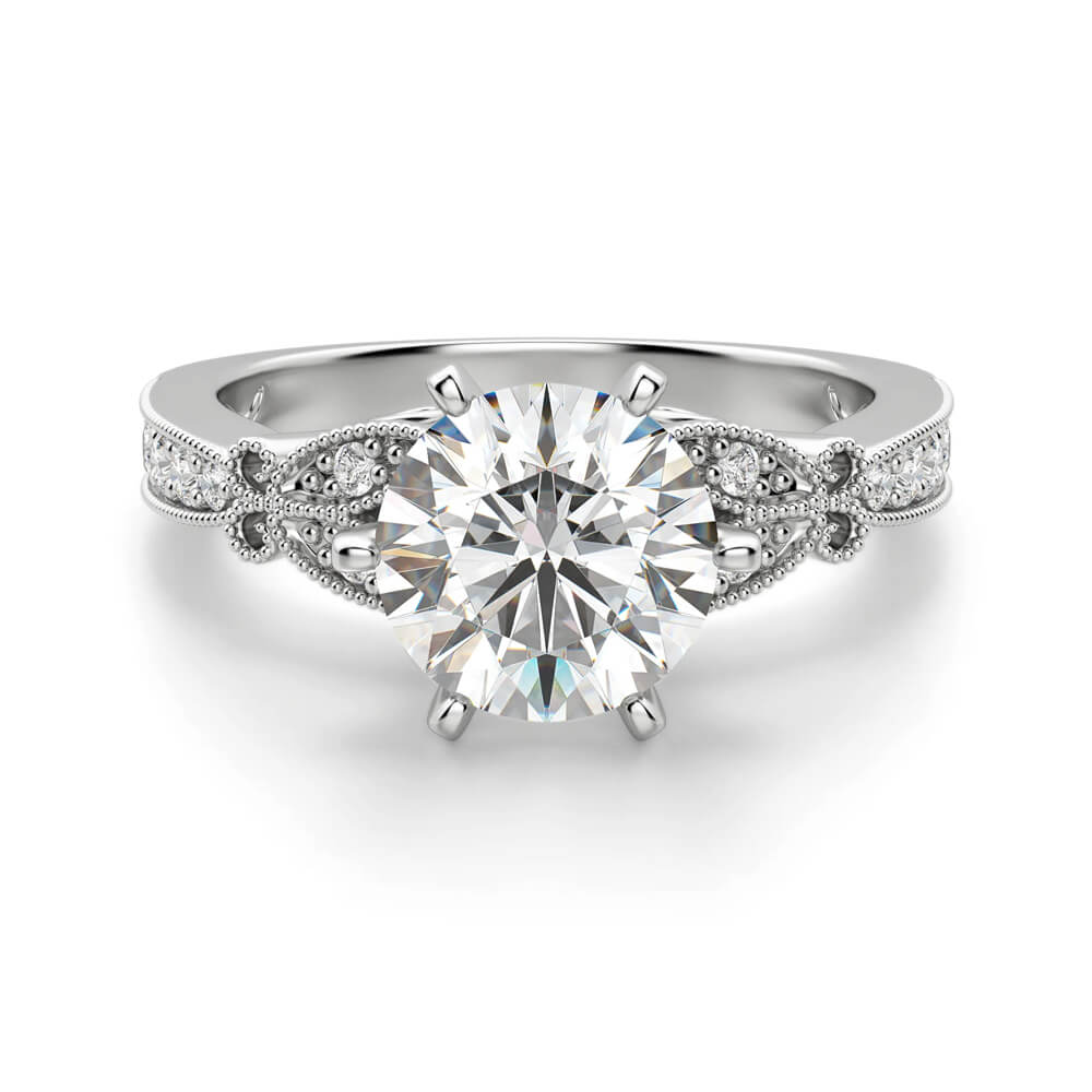 Milgrain Floral Petal Moissanite Channel Set Engagement Ring