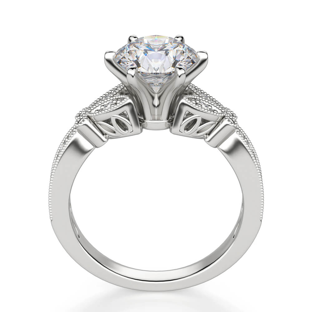 Milgrain Floral Petal Moissanite Channel Set Engagement Ring