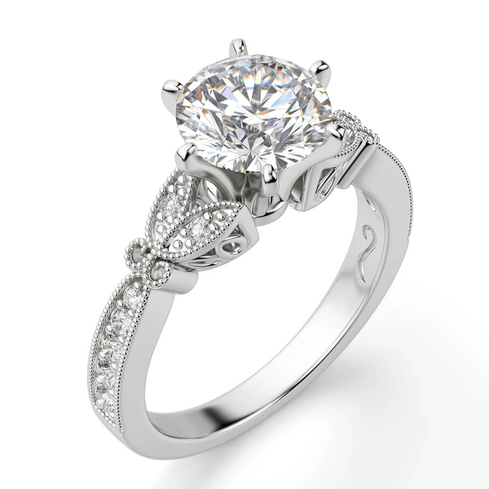 Milgrain Floral Petal Moissanite Channel Set Engagement Ring