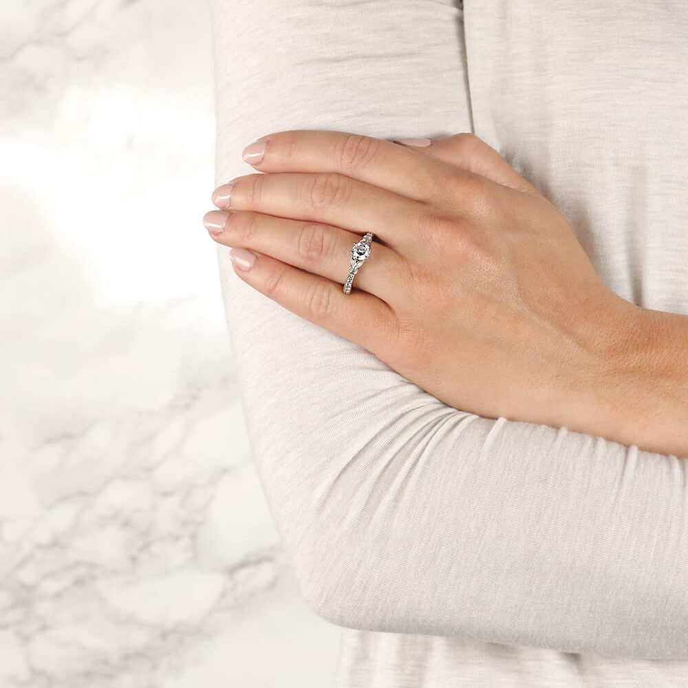Milgrain Floral Petal Moissanite Channel Set Engagement Ring