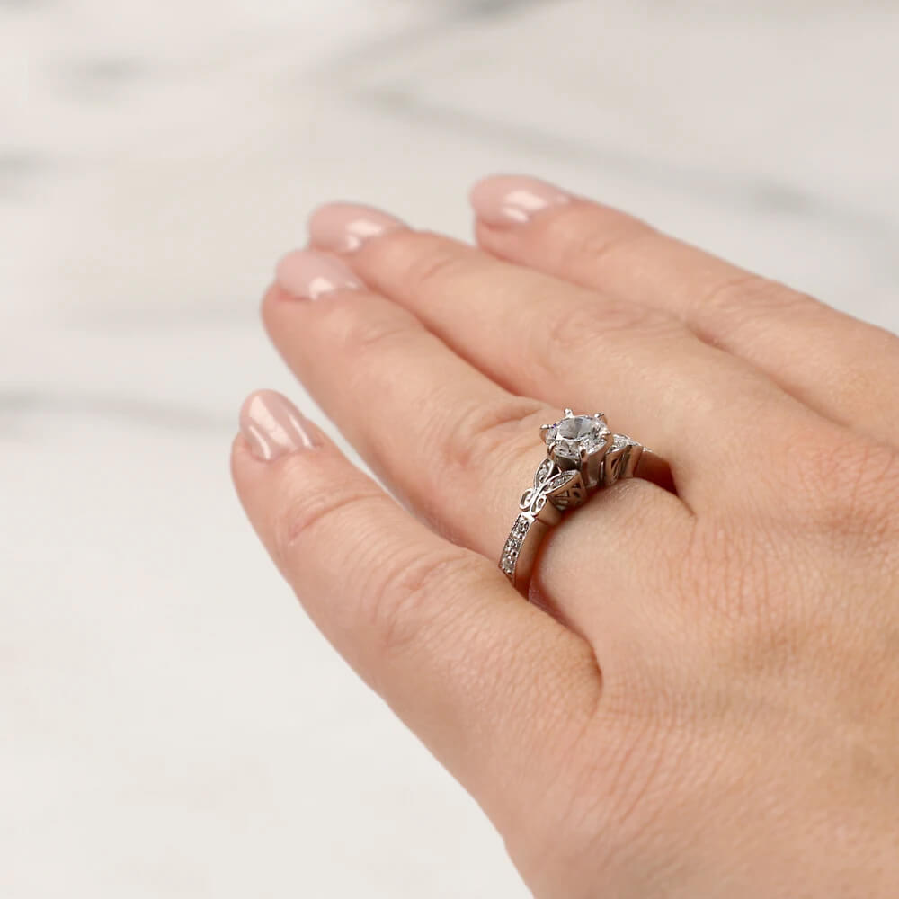 Milgrain Floral Petal Moissanite Channel Set Engagement Ring