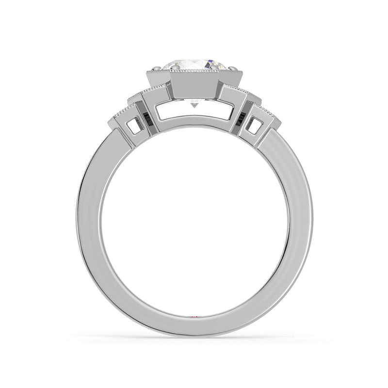 Milgrain Hexagonal Moissanite Bead Set Accents Engagement Ring