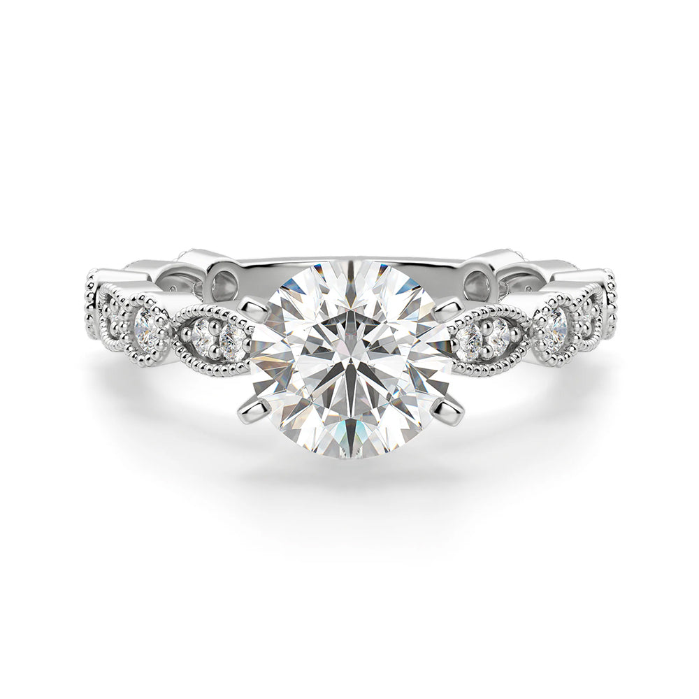 Milgrain Marquise And Dot Moissanite Engagement Ring