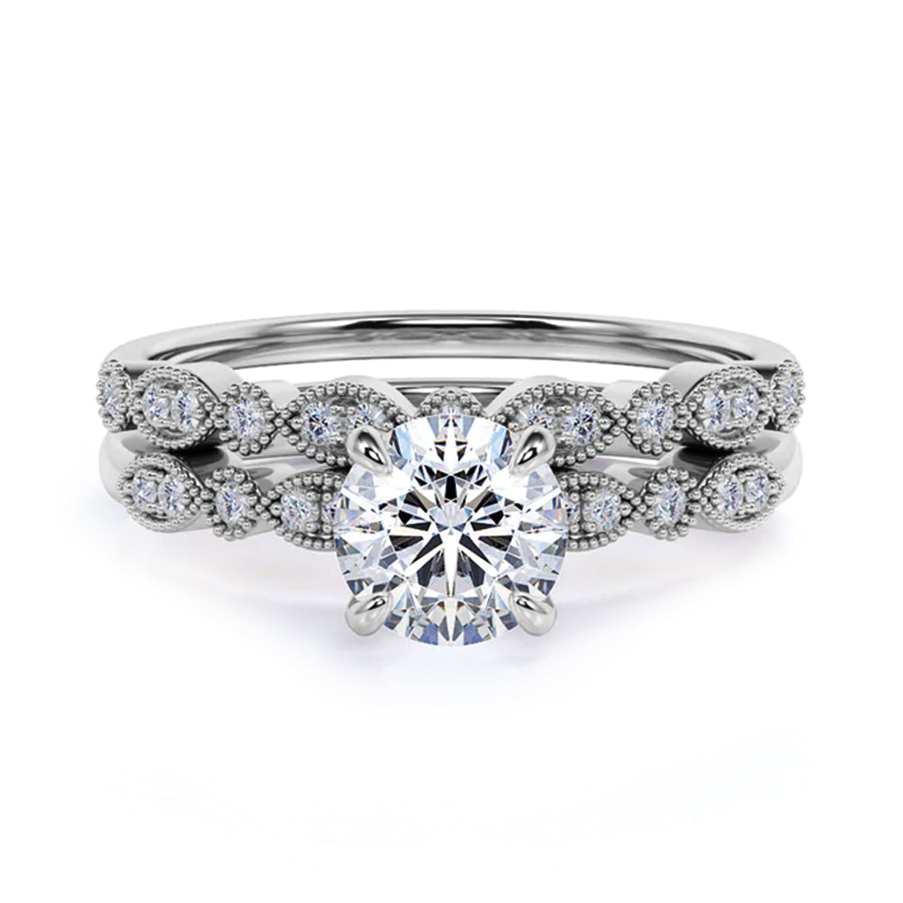 Milgrain Marquise And Dot Moissanite Engagement Ring