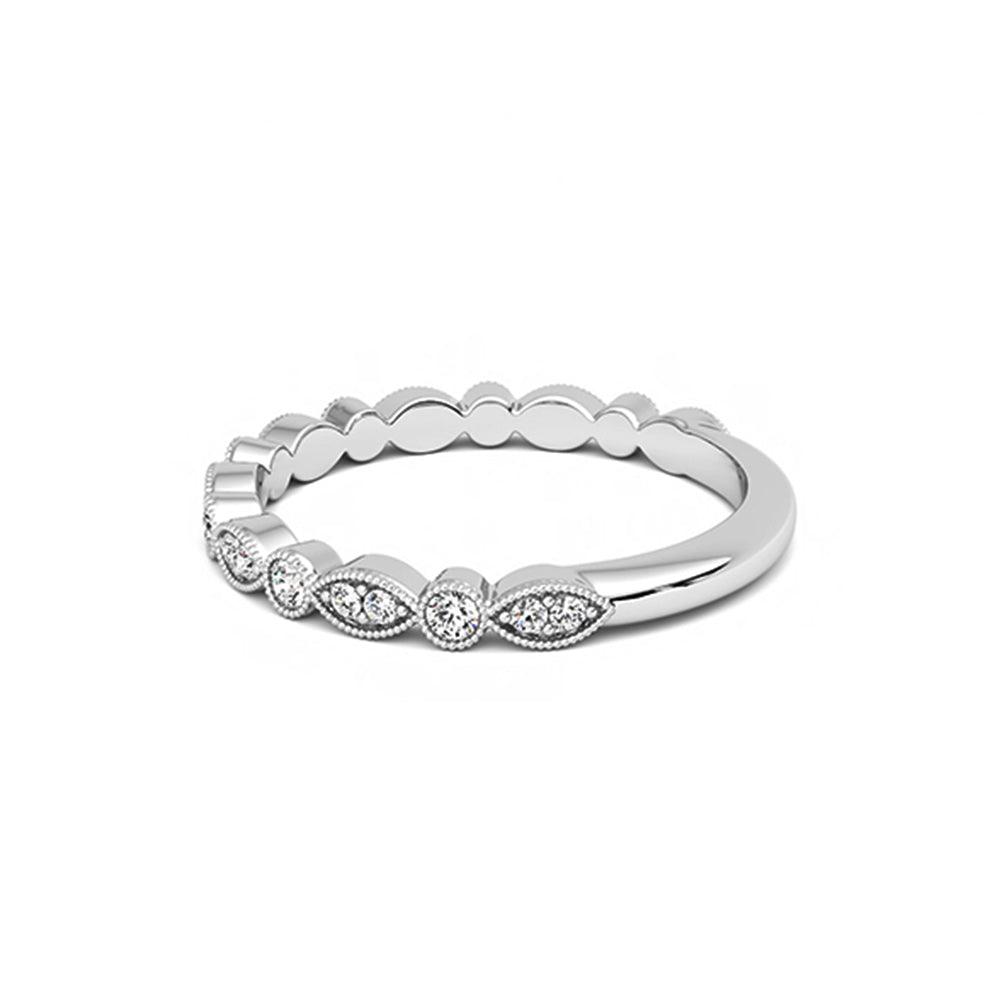 Milgrain Marquise and Dot Moissanite Half Eternity Wedding Band Ring In Sterling Silver