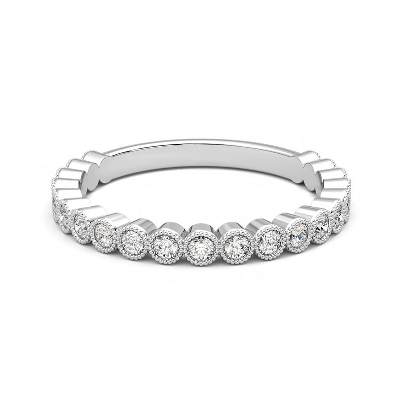 Milgrain Moissanite Bezel Set Half Eternity Wedding Band