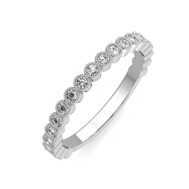 Milgrain Moissanite Bezel Set Half Eternity Wedding Band