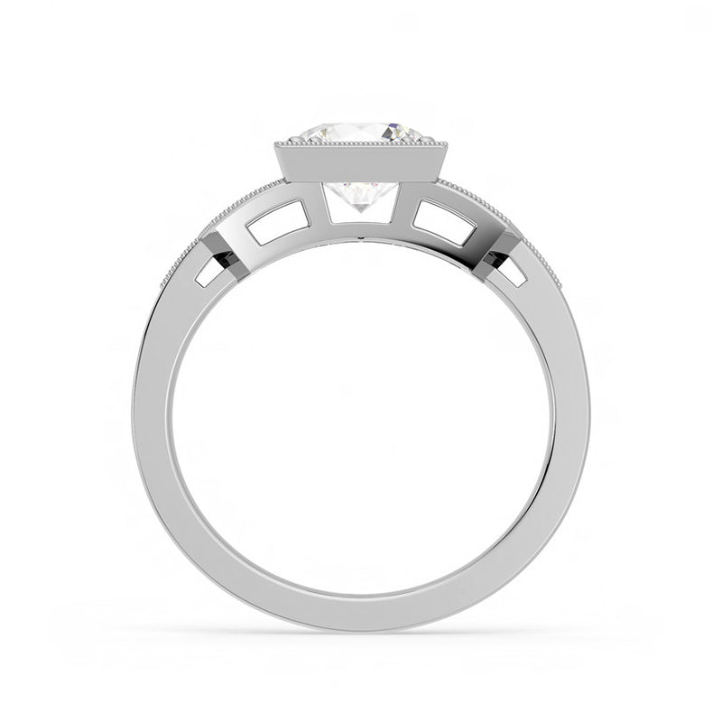 Milgrain Square Moissanite With Baguette Engagement Ring