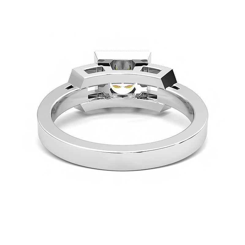 Milgrain Square Moissanite With Baguette Engagement Ring