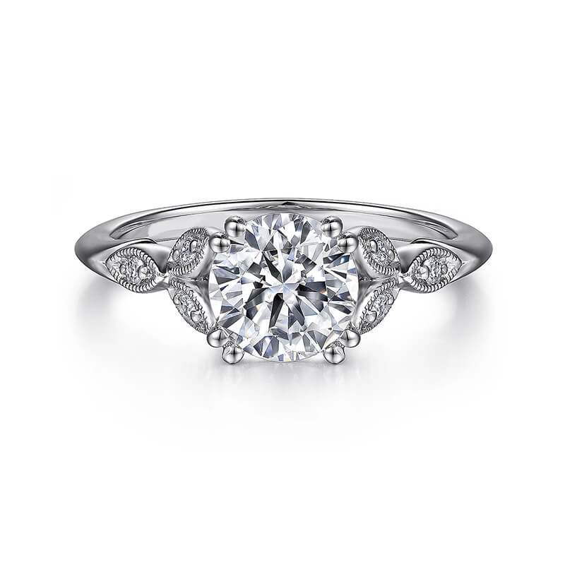 Milgrained Vine Leaf Moissanite Engagement Ring