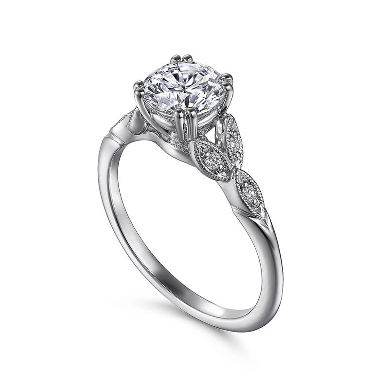 Milgrained Vine Leaf Moissanite Engagement Ring