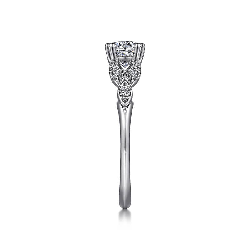 Milgrained Vine Leaf Moissanite Engagement Ring