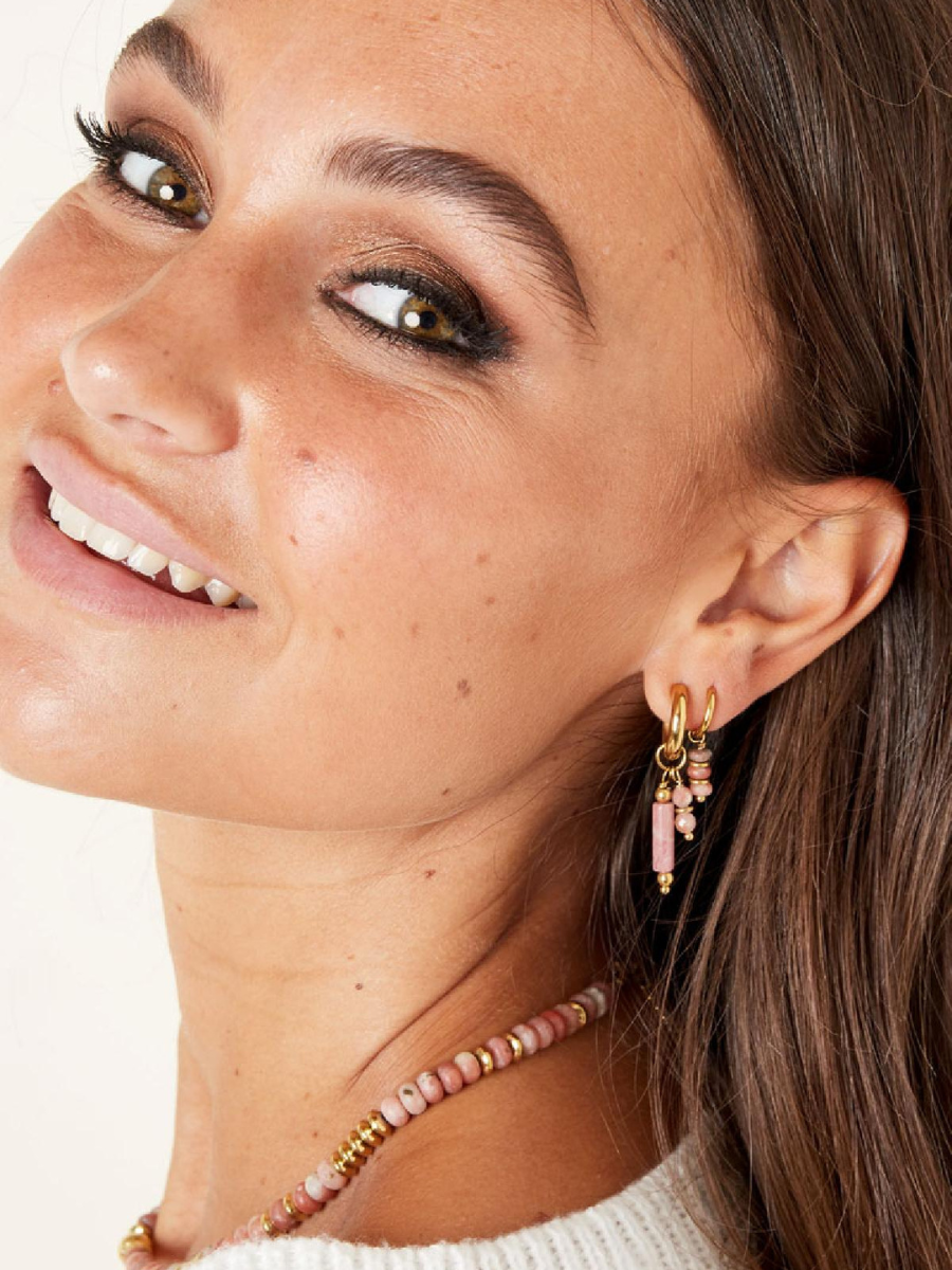 Kisha mini hoop earrings - dangling with semi-precious stone