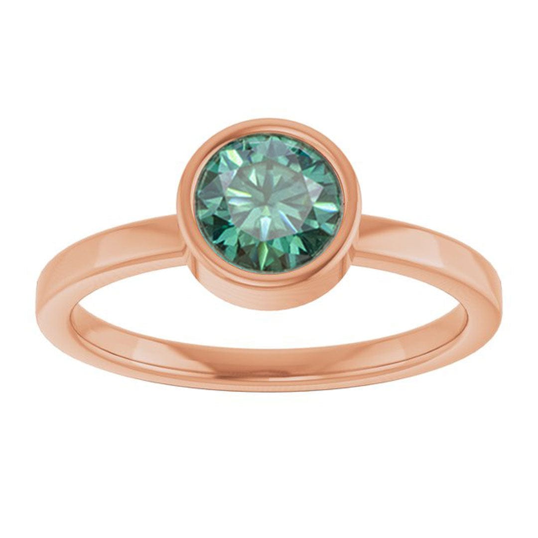 Minimal Round Green Moissanite Bezel Low Profile Solitaire Engagement Ring
