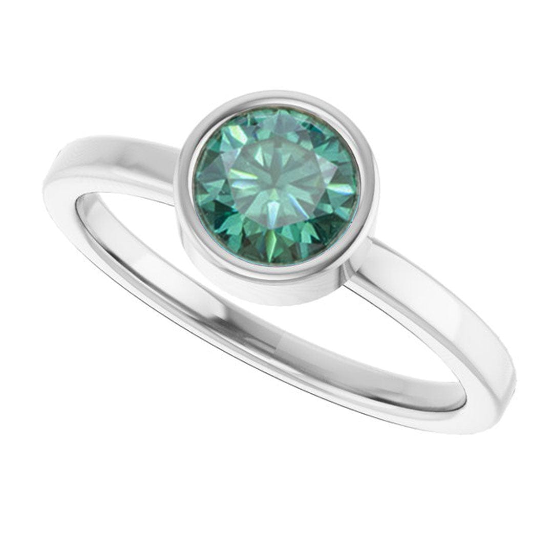 Minimal Round Green Moissanite Bezel Low Profile Solitaire Engagement Ring