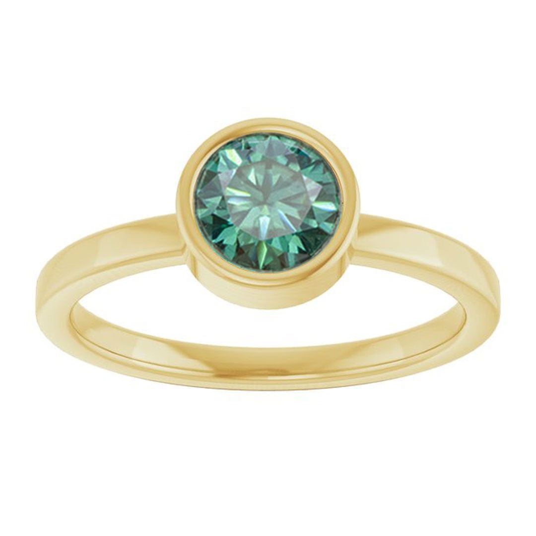 Minimal Round Green Moissanite Bezel Low Profile Solitaire Engagement Ring