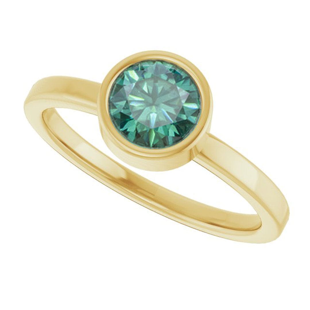 Minimal Round Green Moissanite Bezel Low Profile Solitaire Engagement Ring