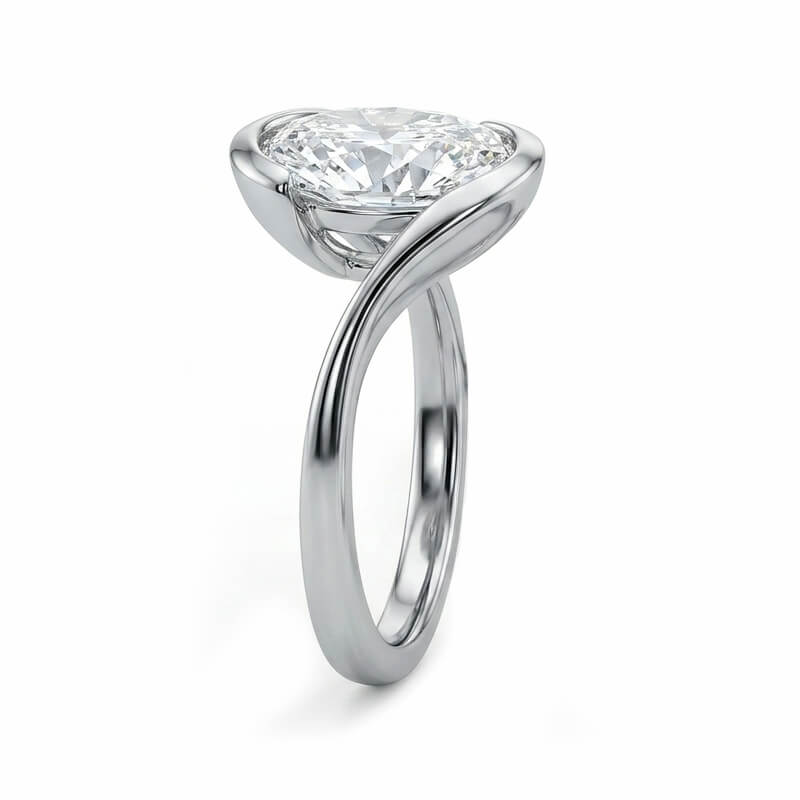 Minimalist Half-Bezel Solitaire Bypass Oval Cut Moissanite Engagement Ring