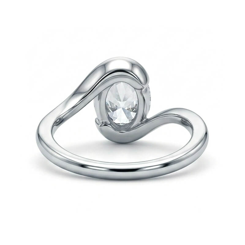 Minimalist Half-Bezel Solitaire Bypass Oval Cut Moissanite Engagement Ring