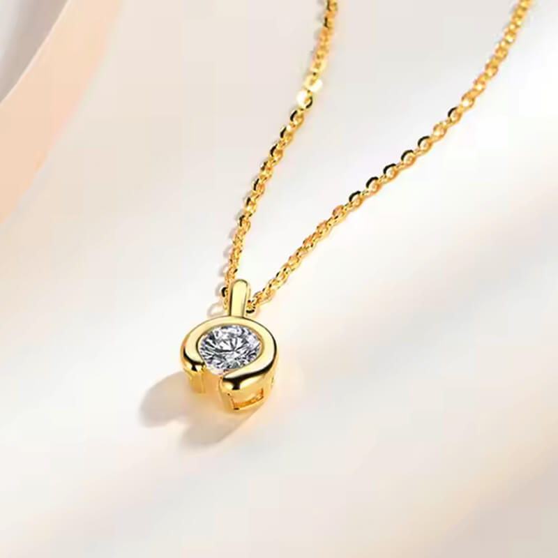 Minimalist Half Bezel Moissanite Necklace In Sterling Silver