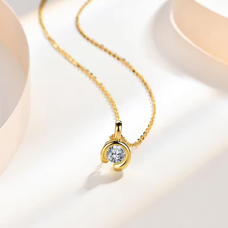 Minimalist Half Bezel Moissanite Necklace In Sterling Silver
