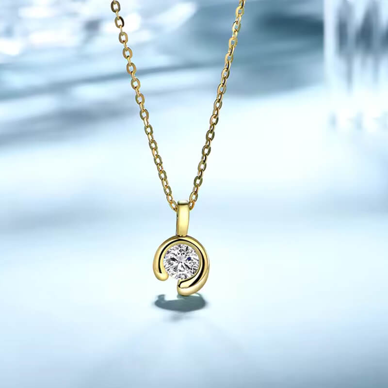 Minimalist Half Bezel Moissanite Necklace In Sterling Silver