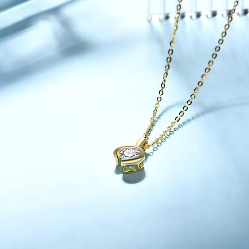 Minimalist Half Bezel Moissanite Necklace In Sterling Silver