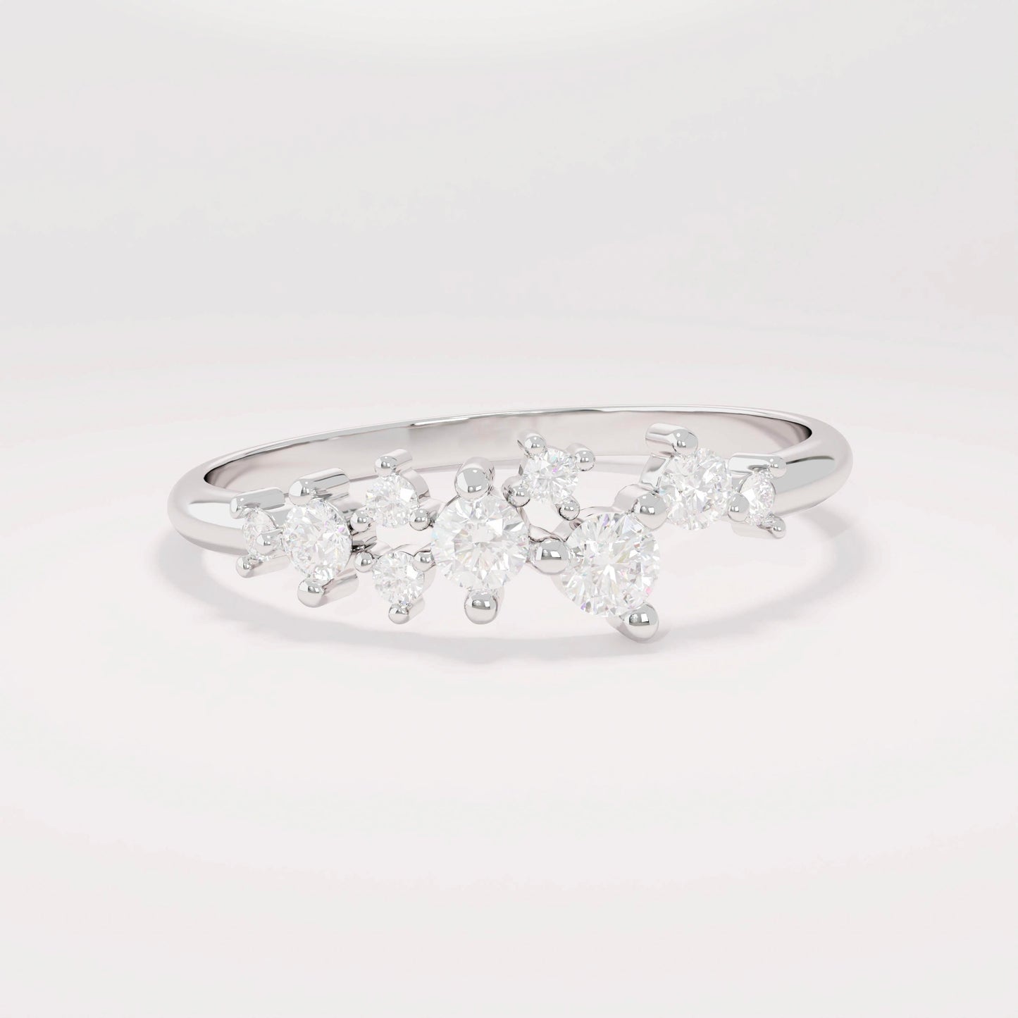 14k Solid Gold Diamond Cluster Ring • Unique Stackable Wedding Band • Dainty Minimalist Gift for Mom/Her
