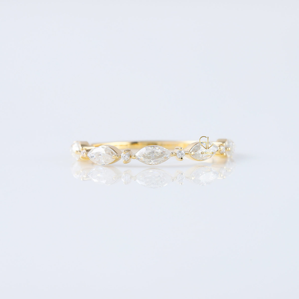 Minimalist Marquise & Round Moissanite Matching Eternity Band