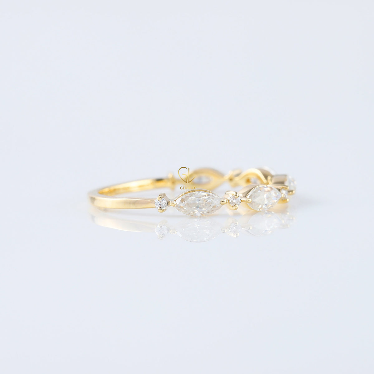 Minimalist Marquise & Round Moissanite Matching Eternity Band