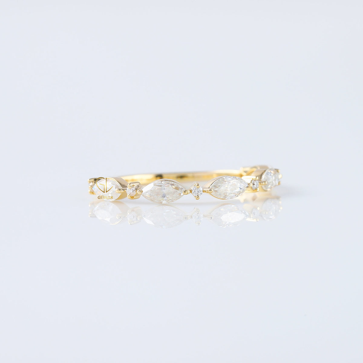 Minimalist Marquise & Round Moissanite Matching Eternity Band