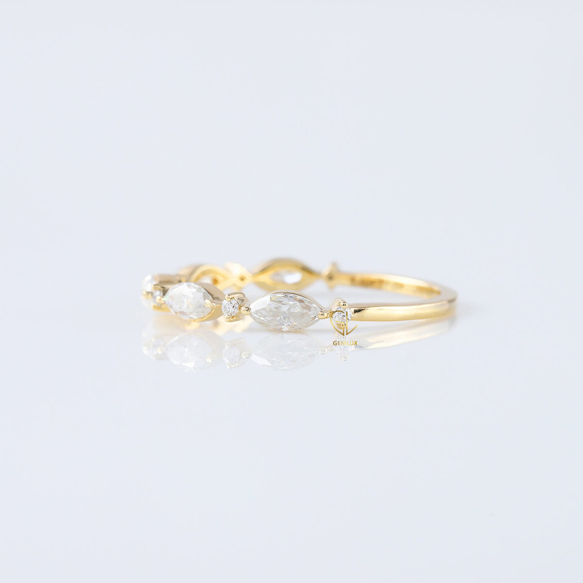 Minimalist Marquise & Round Moissanite Matching Eternity Band