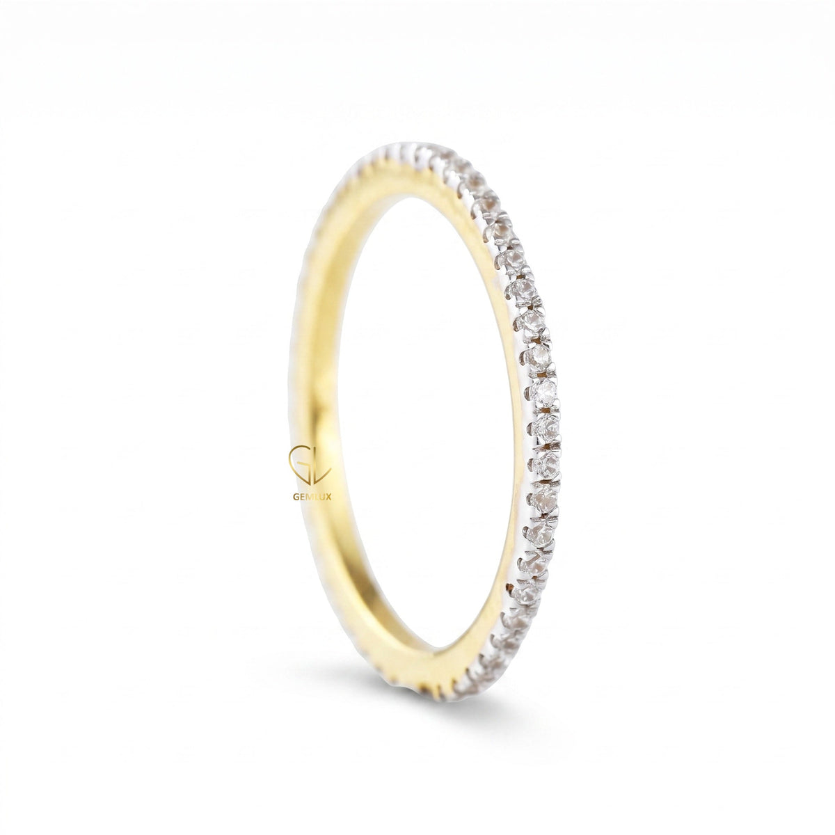 Minimalist Round Moissanite Two Tone Eternity Wedding Band