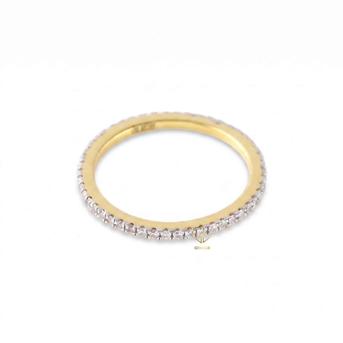 Minimalist Round Moissanite Two Tone Eternity Wedding Band