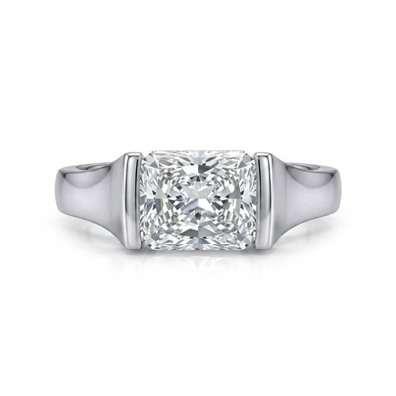 Minimalist Solitaire Radiant Cut Half Bezel Moissanite Engagement Ring