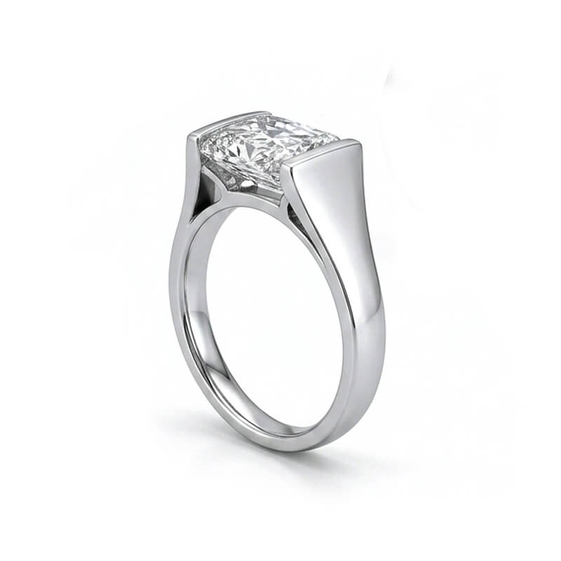 Minimalist Solitaire Radiant Cut Half Bezel Moissanite Engagement Ring