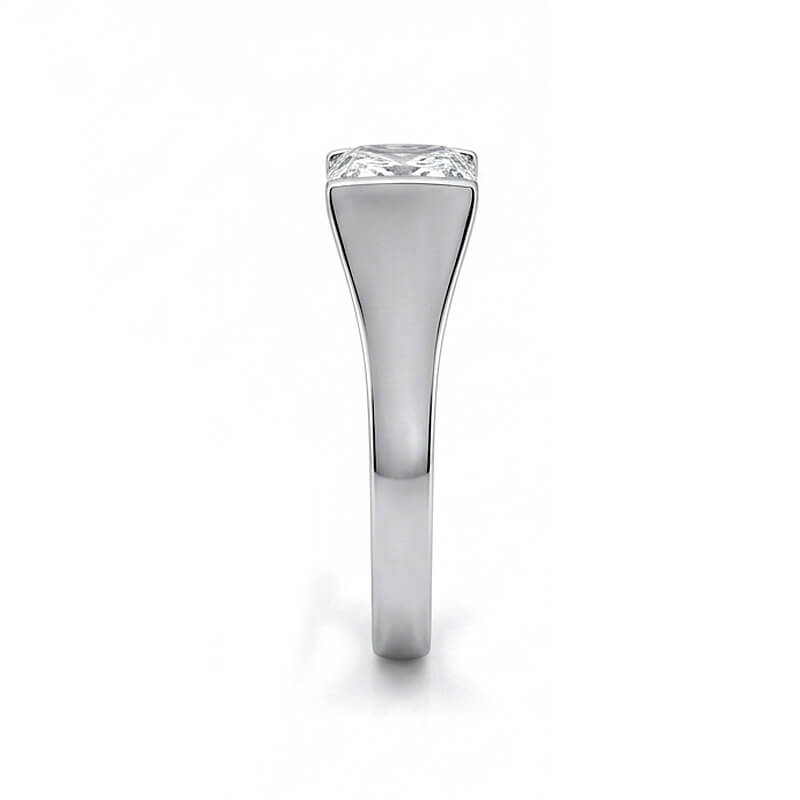 Minimalist Solitaire Radiant Cut Half Bezel Moissanite Engagement Ring