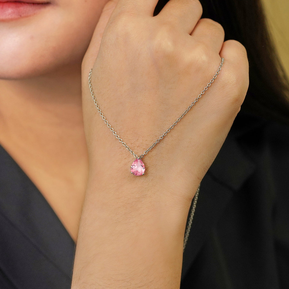 1.5 TCW Pear Shaped Birthstone Prongs Solitaire Slider Necklace