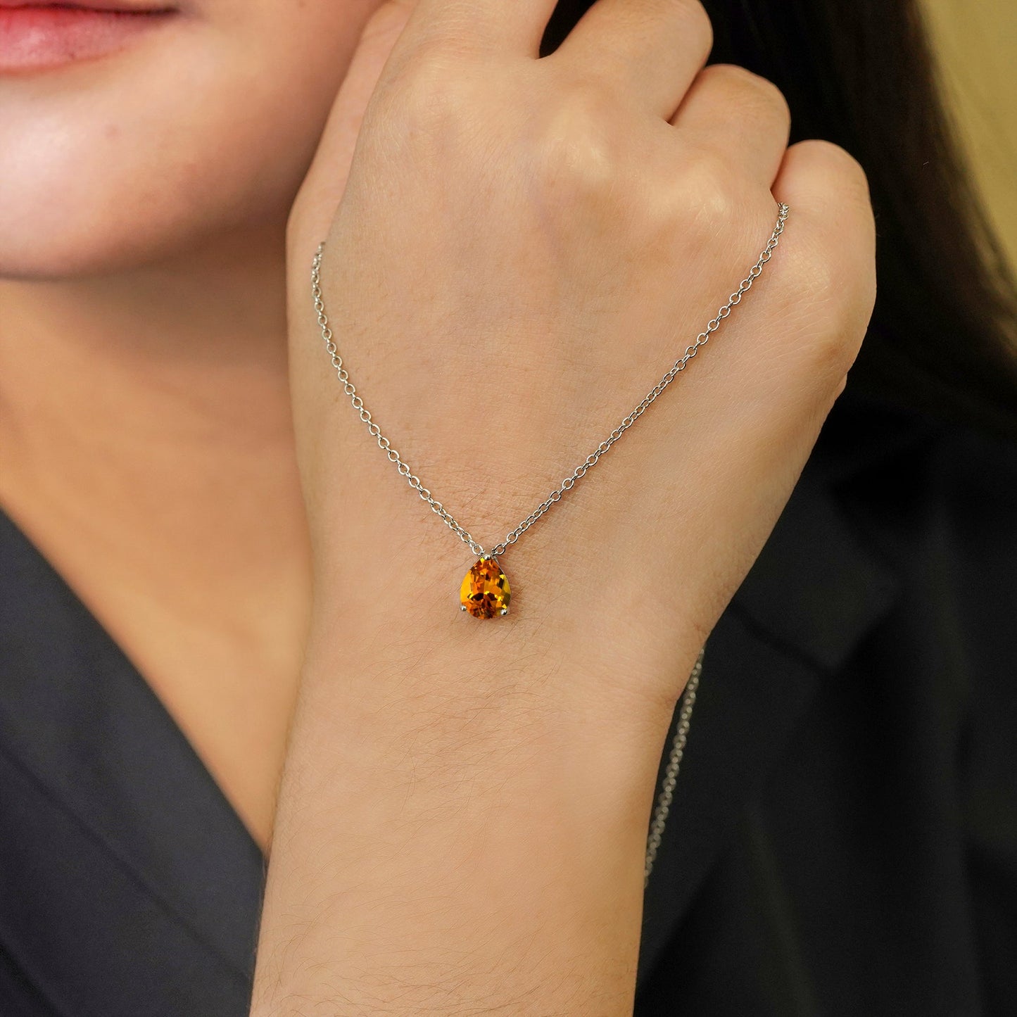 1.5 TCW Pear Shaped Birthstone Prongs Solitaire Slider Necklace