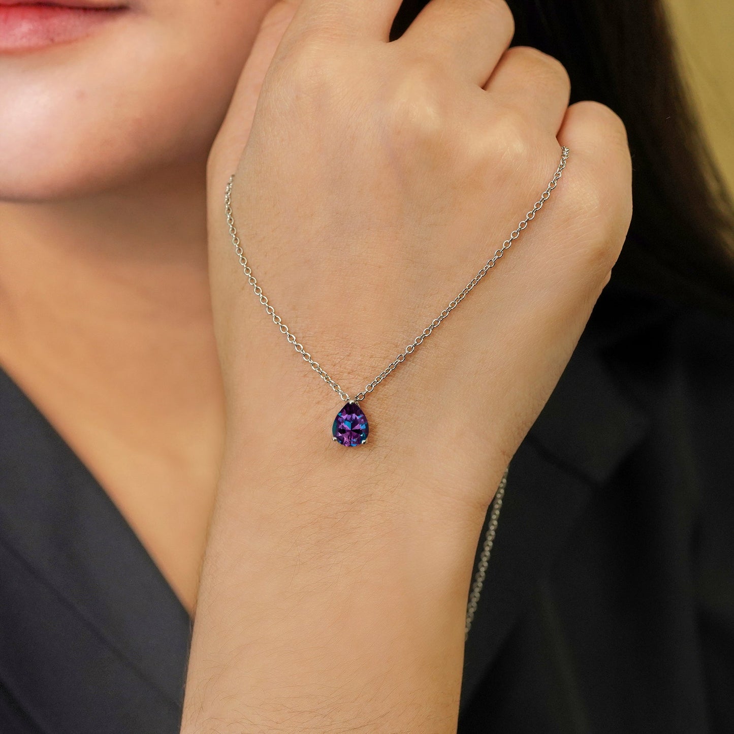 1.5 TCW Pear Shaped Birthstone Prongs Solitaire Slider Necklace