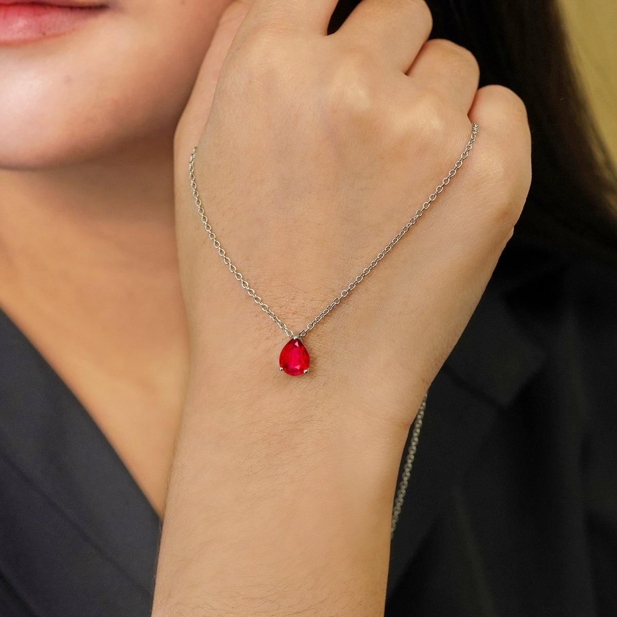 1.5 TCW Pear Shaped Birthstone Prongs Solitaire Slider Necklace