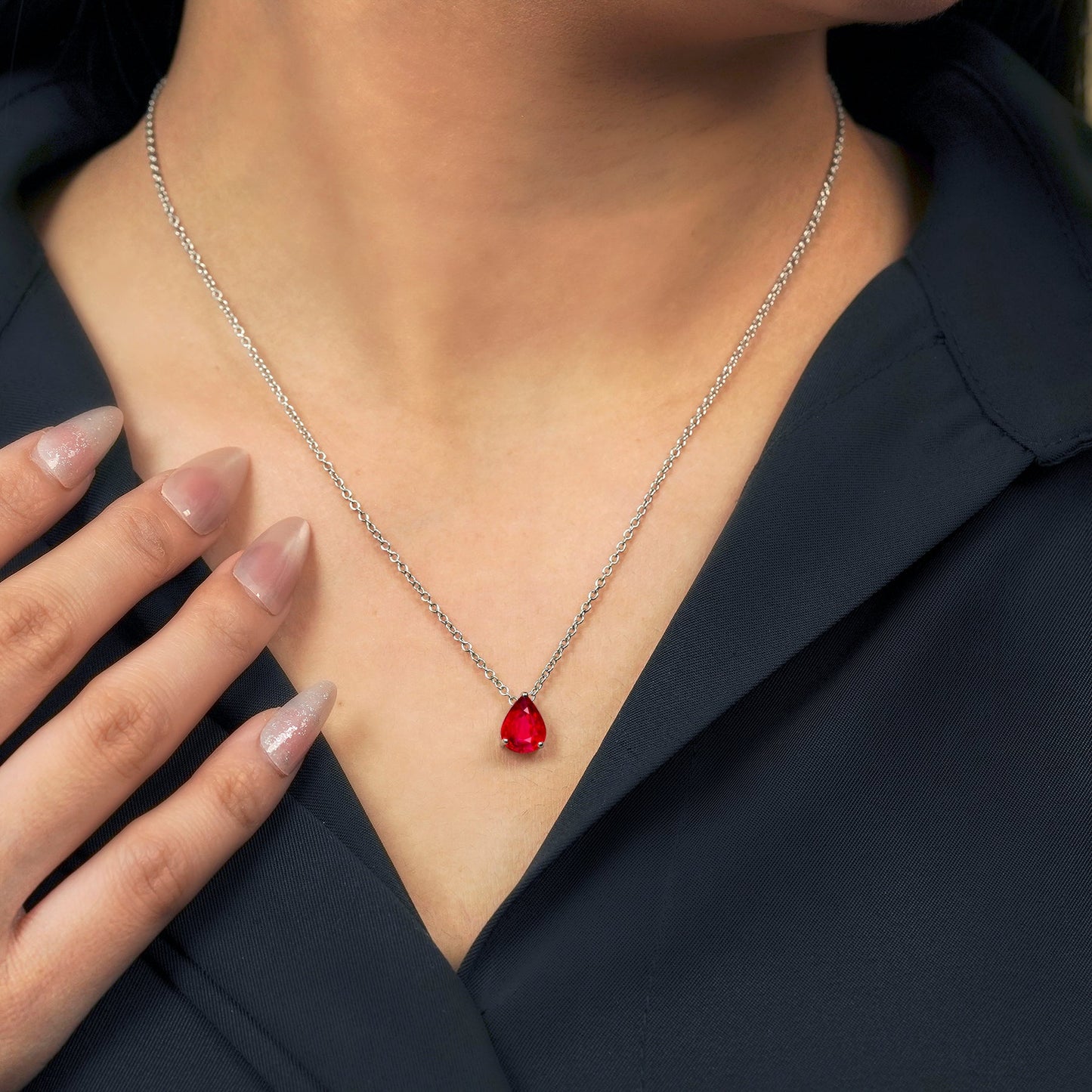 1.5 TCW Pear Shaped Birthstone Prongs Solitaire Slider Necklace
