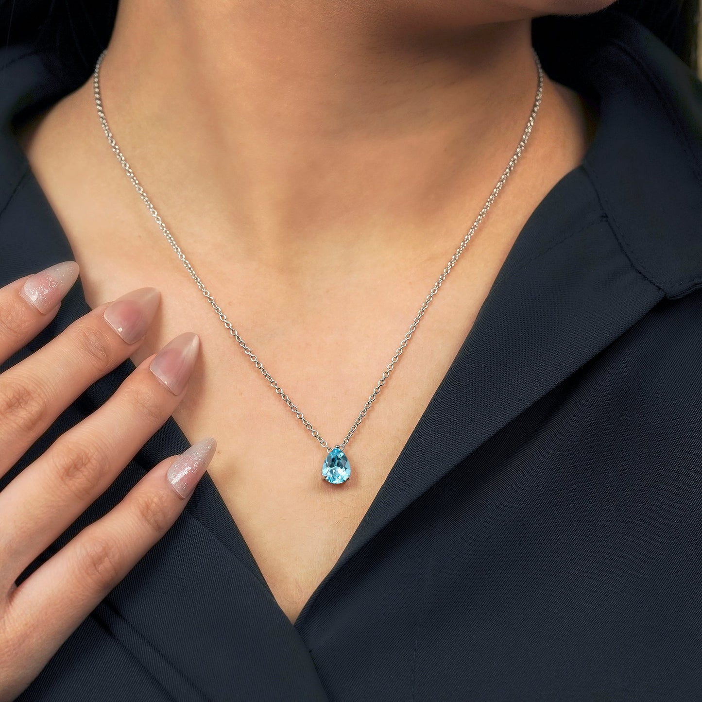 1.5 TCW Pear Shaped Birthstone Prongs Solitaire Slider Necklace