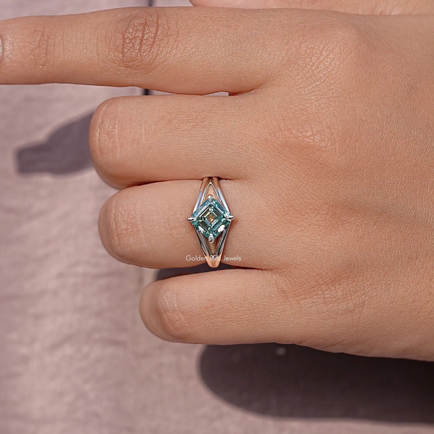 Asscher Cut Moissanite Split Shank Ring