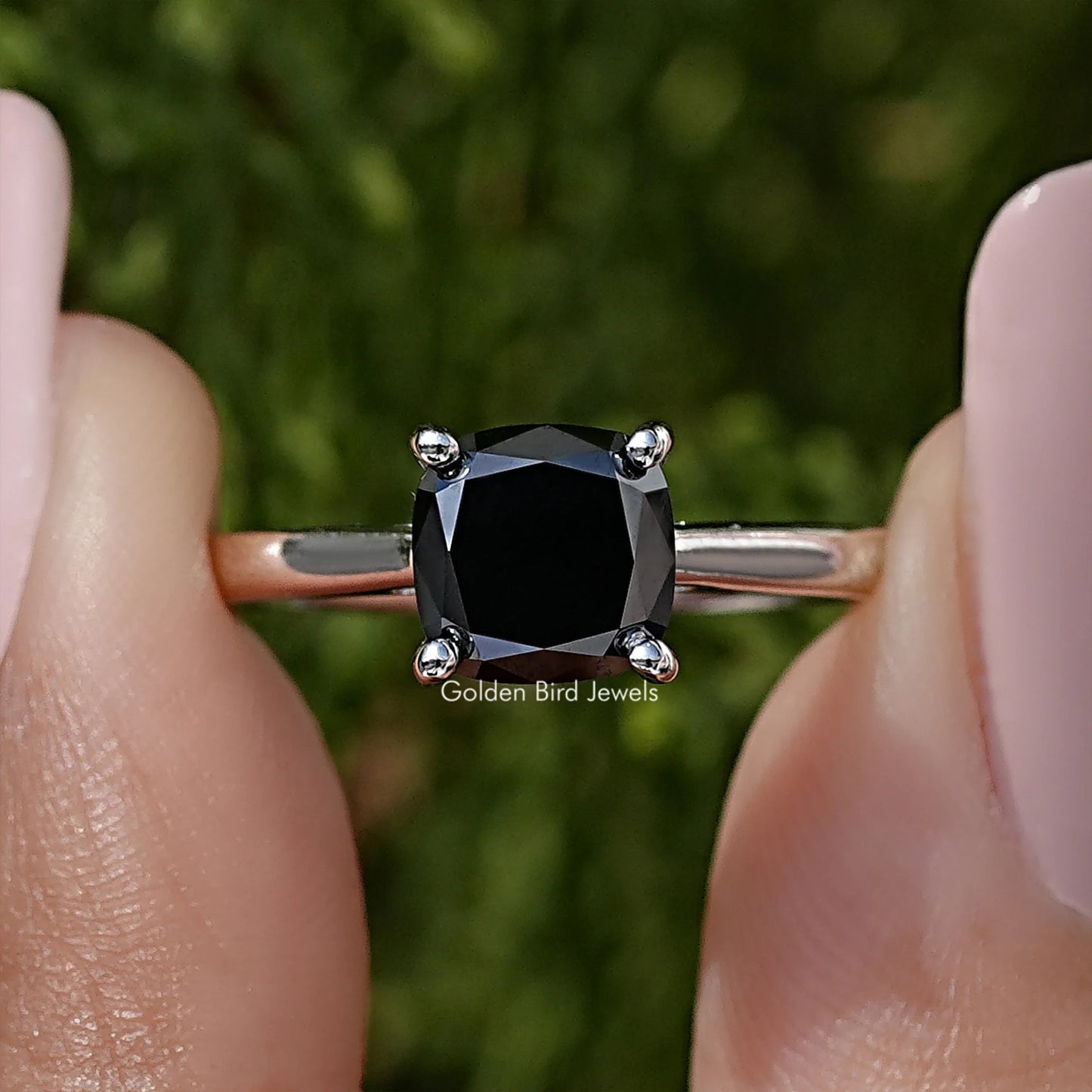 Black Cushion Moissanite Solitaire Ring