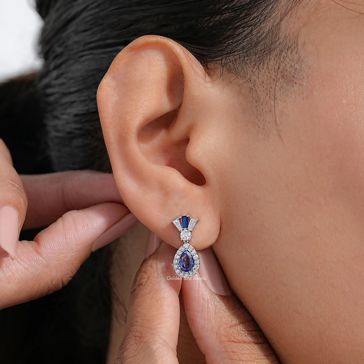 Pear Cut Lab Diamond Halo Dangle Drop Earrings