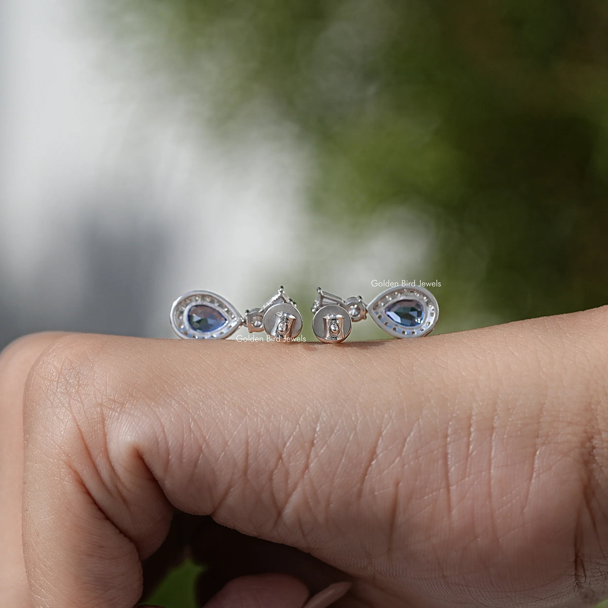 Pear Cut Lab Diamond Halo Dangle Drop Earrings