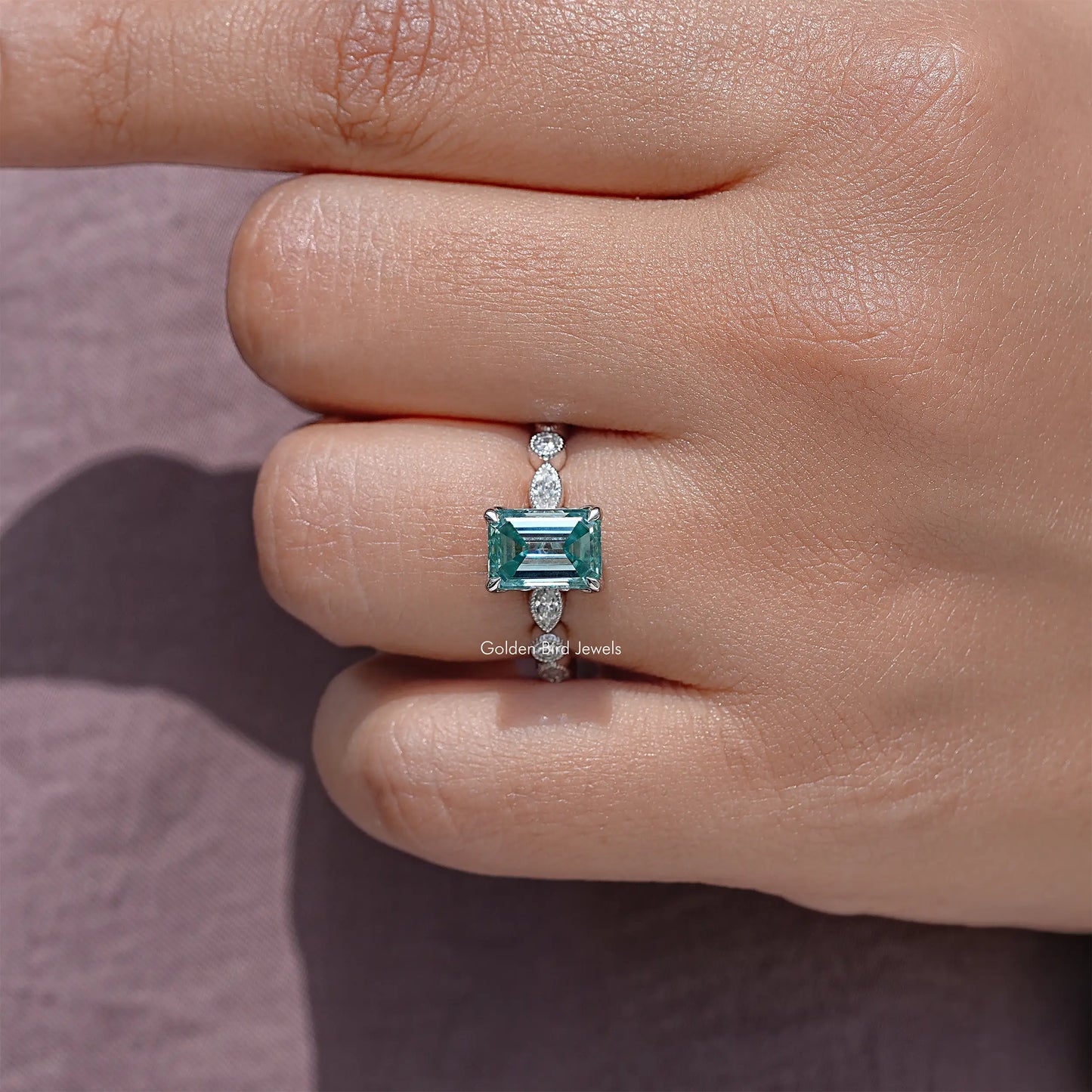 Emerald Cut Moissanite Engagement Ring