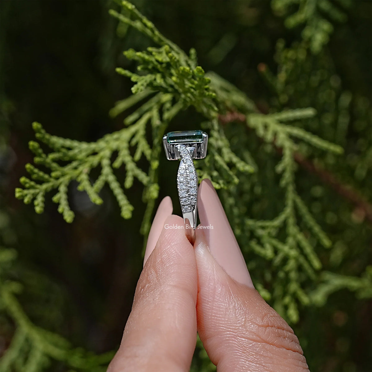 Emerald Cut Moissanite Twisted Wedding Ring